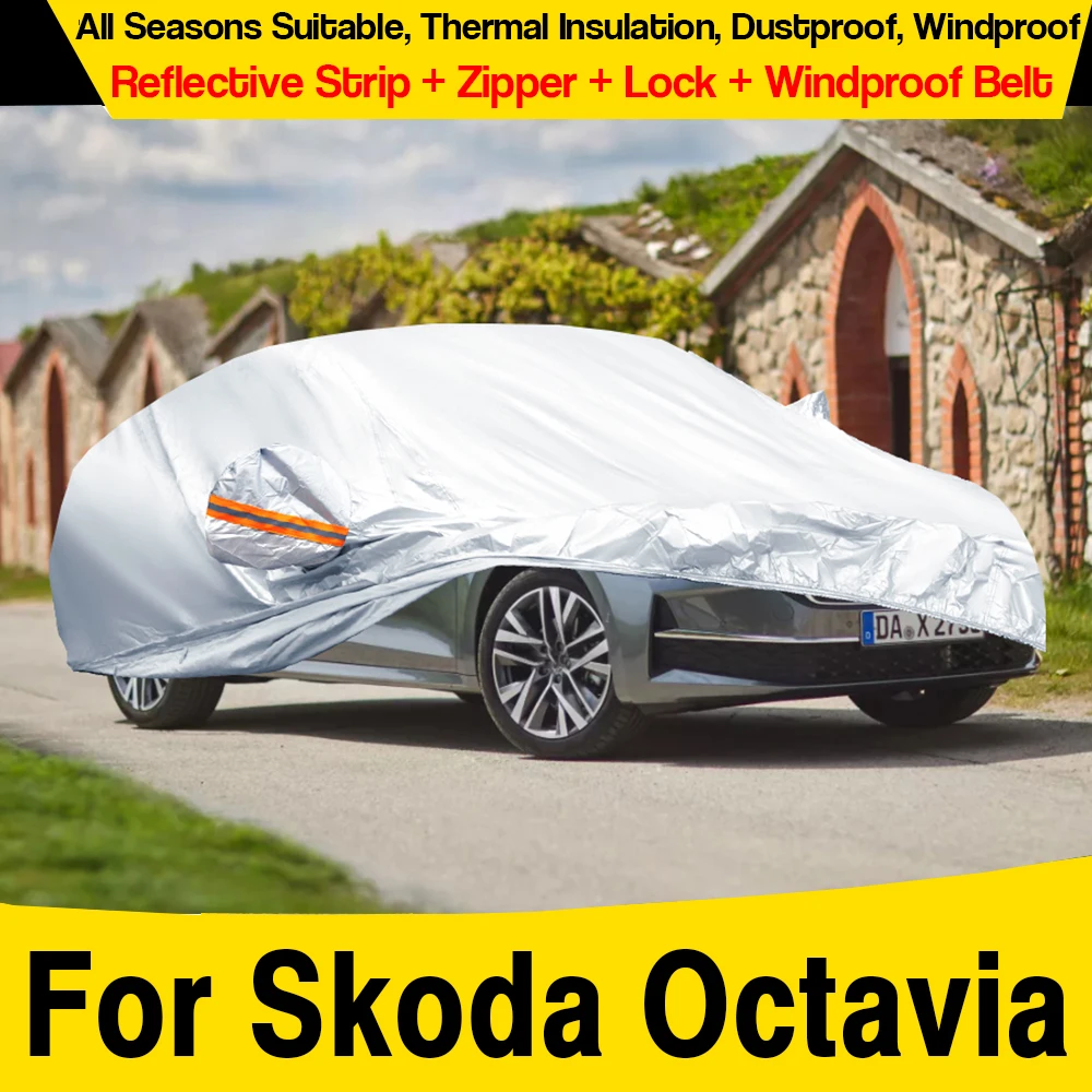 Car Cover Windproof Sun Anti-UV Rain Snow Scratch Resistant Auto Cover For Skoda Octavia 1992-2025