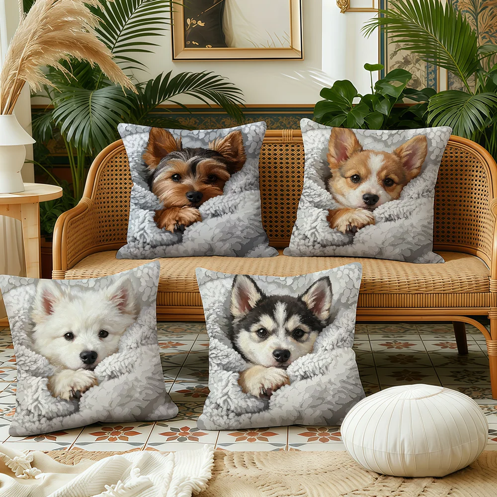 Crooked Terriers Relax cushion cover Plush Fabric Soft Double Sided Print Sofa Cushion Cover Throw Pillow Covers