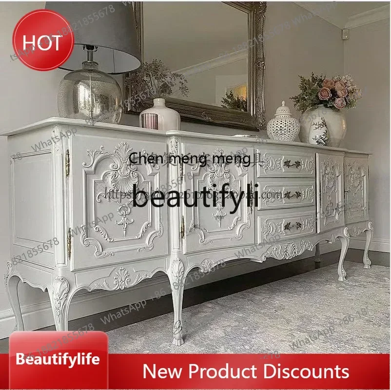 

A32 French solid wood dining side cabinet European neoclassical retro carved living room, foyer wall storage cabinet