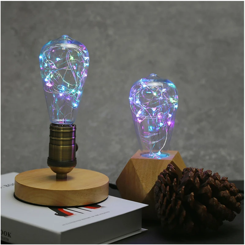 E27 Edison LED String Light Bulb 110V 220V ST64 Warm Colorful Light LED Copper Wire Bulb Holiday Night Light Lamp Home Decor