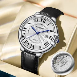 Brand Men's Watch Business High-end Transparent Waterproof Leather Strap Rome Male Fashion Quartz Clock Watches gift