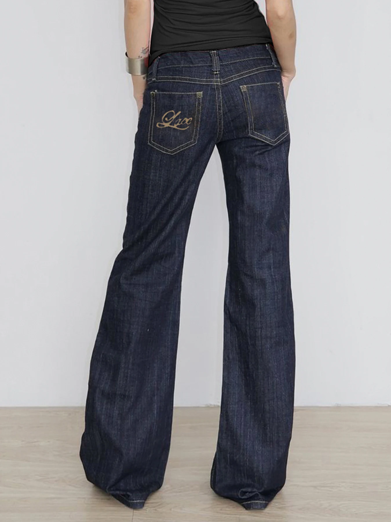 

Weekeep Basic Low Rise Straight Jeans Streetwear y2k Letter Embroidery Baggy Denim Pants Women's Trouser Vintage 2000s Mom Jeans