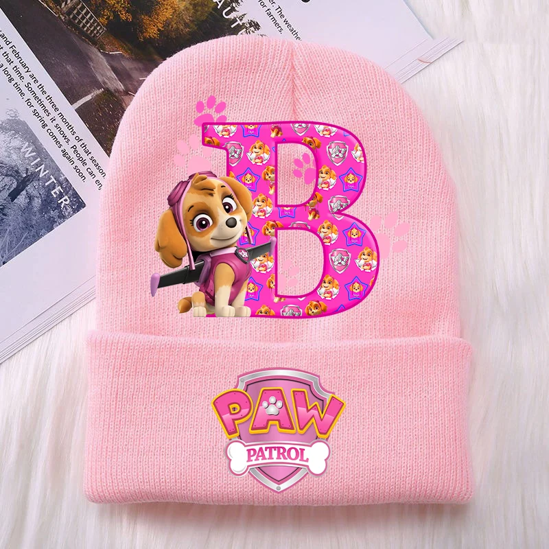 Paw Patrols Skye Letter A-Z Knitted Hat Girls Winter Warm Beanies Kid Anime Dog Cap Fashion Pink Headgear Children Birthday Gift