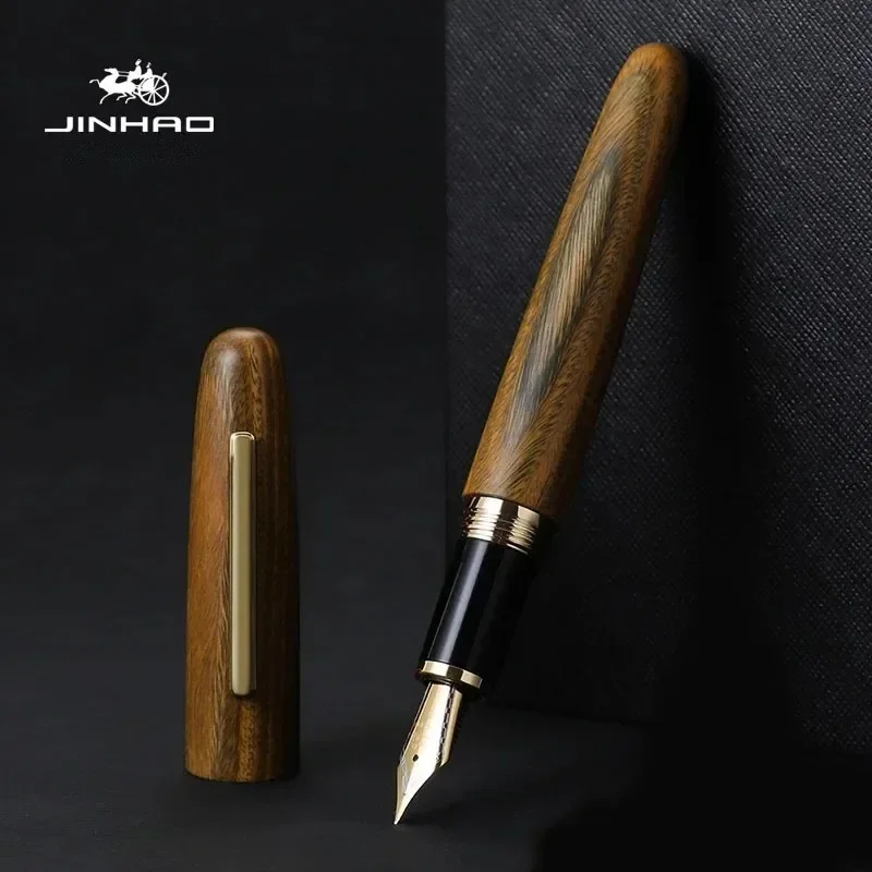 JINHAO 9056 pena air mancur kayu hadiah klasik emas M Nib putar eboni Walnut Rosewood perlengkapan alat tulis kantor siswa sekolah