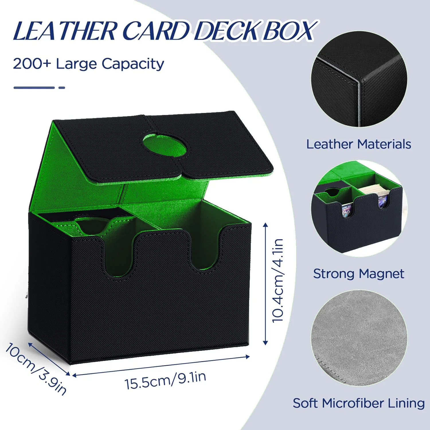 200+ Trading Cards Storage Box PU Leather Commander Card Deck Case Magnetic Closure Card Holder Fits for Magic Game Cards