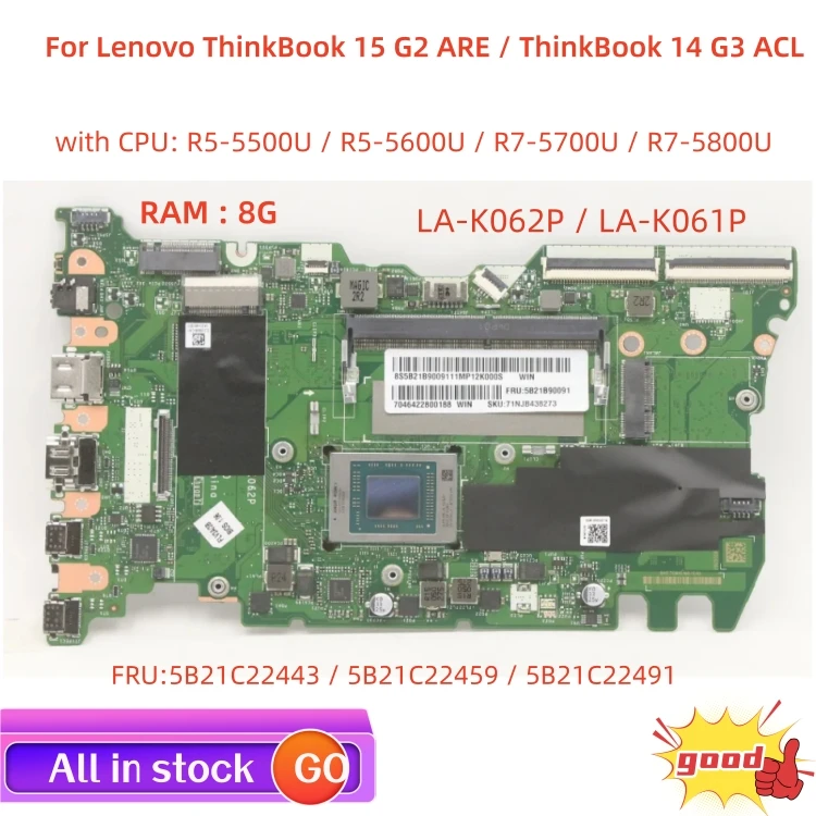 

LA-K062P LA-K061P For Lenovo ThinkBook 15 G2 ARE / ThinkBook 14 G3 ACL laptop motherboard, with CPU R5 R7+RAM 8G 100% test OK