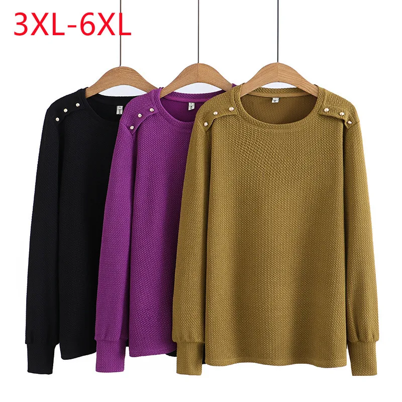 

New 2023 Ladies Spring Autumn Plus Size Tops For Women Large Size Long Sleeve O-neck Purple Vogue Sweater 3XL 4XL 5XL 6XL