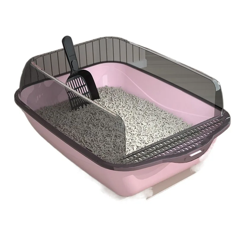 Open Cat Litter Box Medium SizeThickening Kitty Sandbox Semi-enclosed High Side Splashproof Pet Bedpans with Litter Scoop Cat