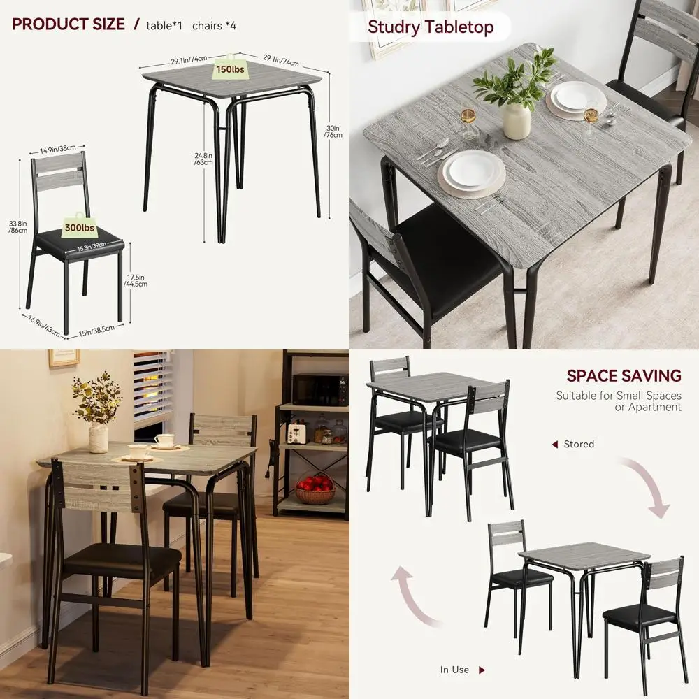 طقم طعام مدمج لشخصين من خشب البلوط مع طاولة وكراسي للمساحات الصغيرة #1