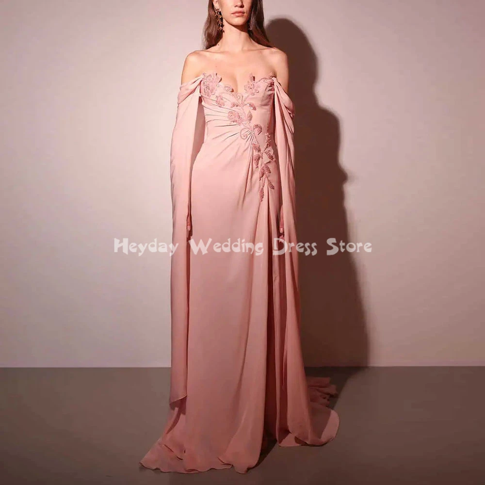 

Heyday Женские вечерние платья с открытыми плечами и бисером в форме сердца, с рукавами, со шлейфом средней длины, длиной до пола, элегантные платья 2025