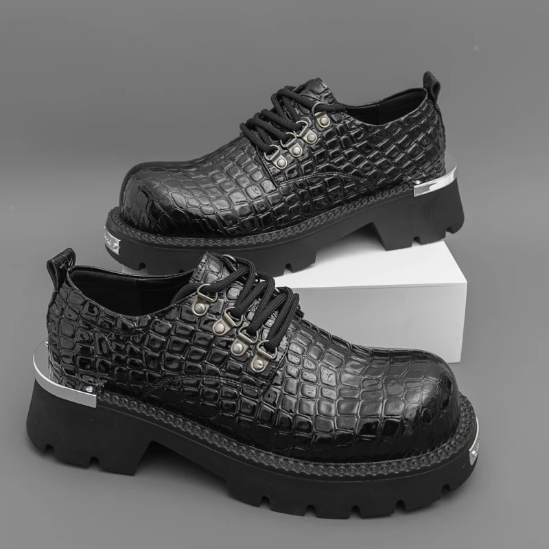 

New Men Height-increasing Derby Shoes British-style Retro Men Thick-soled Durable Fashionable Large-head Casua Leather Shoes Men