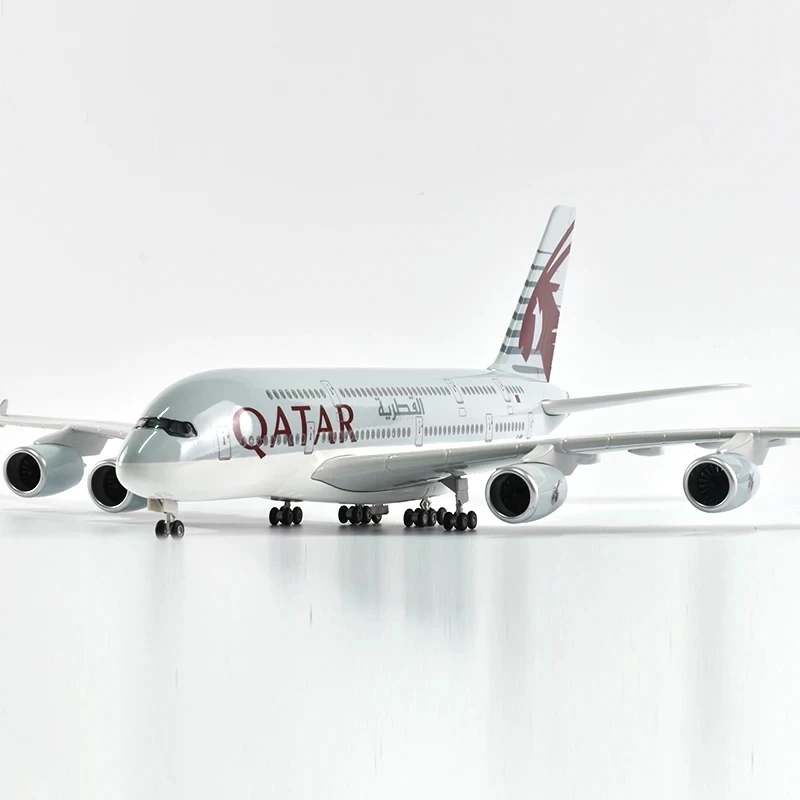 1/160 Scale 46CM 380 Diecast Resin Model A380 QATAR Plane Model Aircraft Model Collection Adult Display Decoration W Light