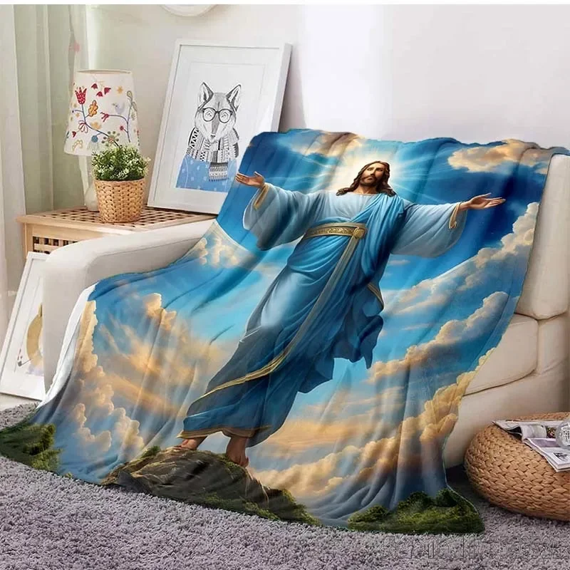 Merciful Jesus Christian God Flannel Art Blanket Throw Sofa Bed Cover Four Season Soft Fluffy Quilt Blanket Flannel Throw