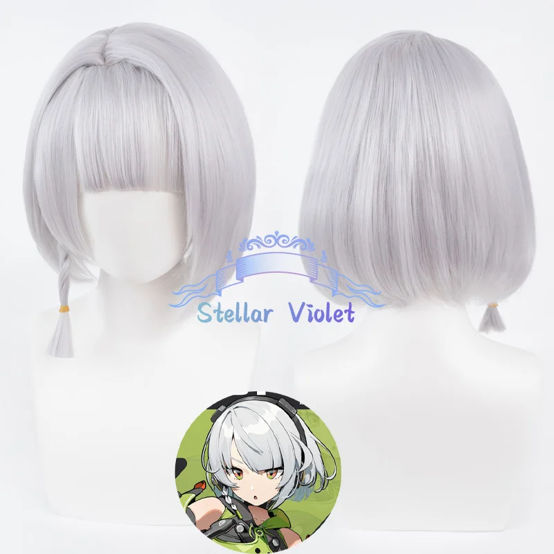 

Game Zenless Zone Zero Anby Demara Cosplay Wig Silver White 35cm Short Hair Heat Resistant Synthetic Hair Anime Wigs + Wig Cap