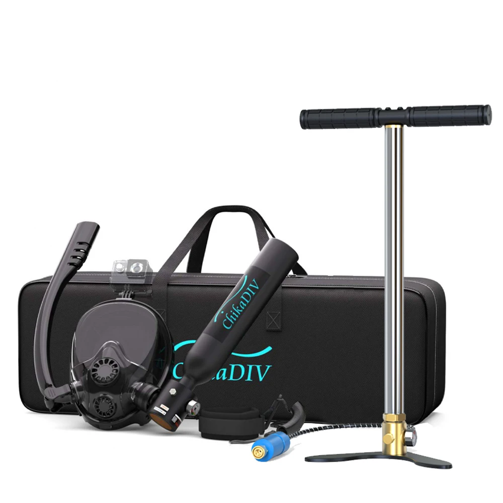 

Mini Scuba Tank with Pump Adapter,0.5L Portable Lung Tank Diving System,Full Face Snorkel Mask Combo Shallow Water Exploration