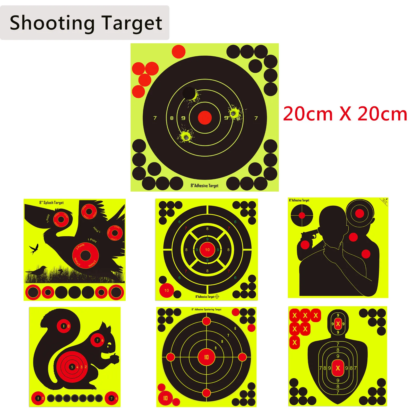 5 Pieces Shooting Target Sticker 8 Inch Highly Visible Instant Feedback Self-Adhesive Shooting Targets with Repair Pasters