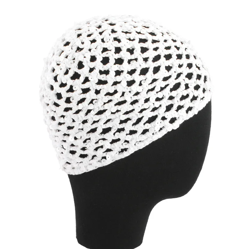 Soft Crochet Mesh Hair Cover With Shiny Sequins Elastic Hair Net Snood Cap for Dancer Women Daily Styling Hairnet Cap Headwear
