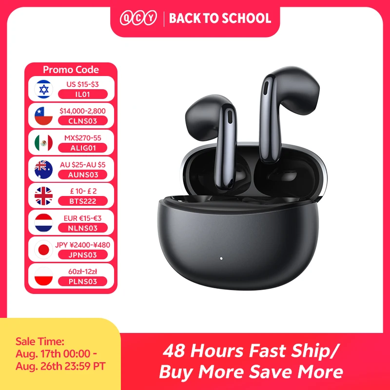 QCY AilyBuds E50 HT11 Kabellose Kopfhörer Hi-Res Adaptive Hybrid ANC Kopfhörer Bluetooth 6.0 Räumlicher Klang Ohrhörer 11mm Treiber