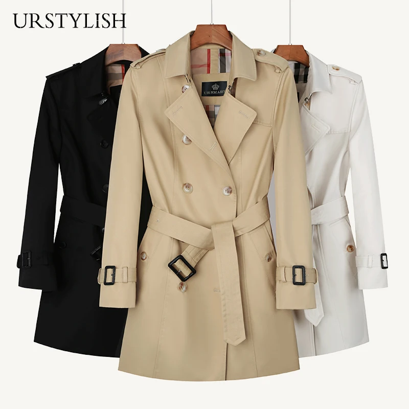 

Women's trench coat Double breasted Khaki British fashion slim fit Spring and autumn new brand Women's medium windbreak