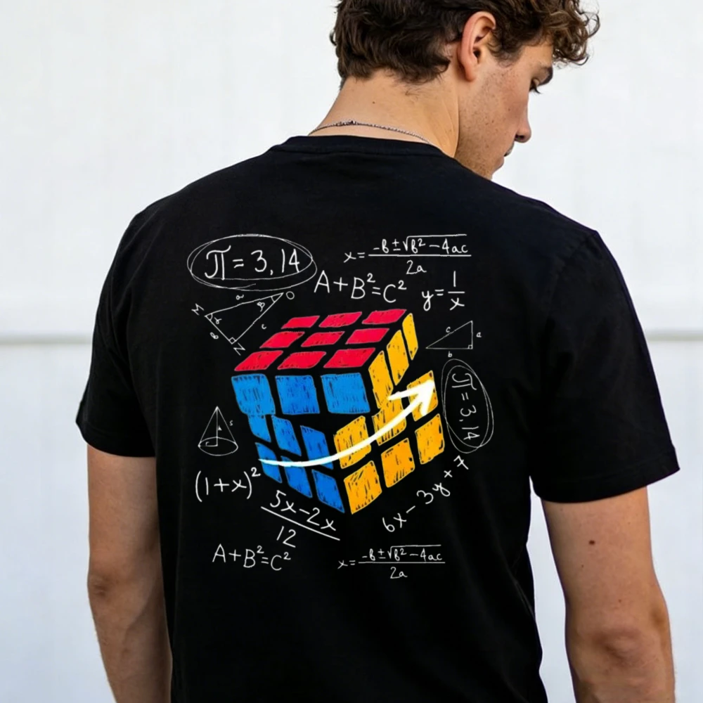 Magic Cube Pattern Printing Unisex Fit for Math Geeks and Cube Lovers Cotton Retro Street Fashion Men's Shirt Short Sleeve Shirt
