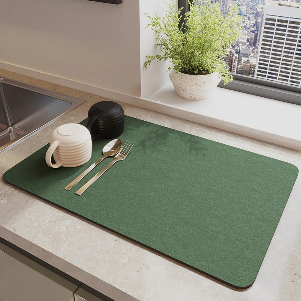 Solid Color Dish Drying Mat Non-Slip Super Absorbent Quick Dry Pad Kitchen Counter Sink Draining Washable Neutral Themed Mat
