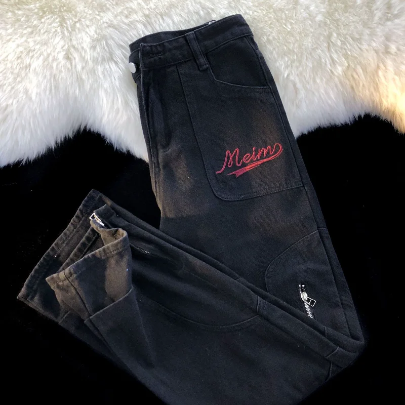 Zipper Flare Work Pants Men Women American Retro Hundred Ins Niche Design Sense Straight Casual Pants Loose Hip Hop Couple Pants