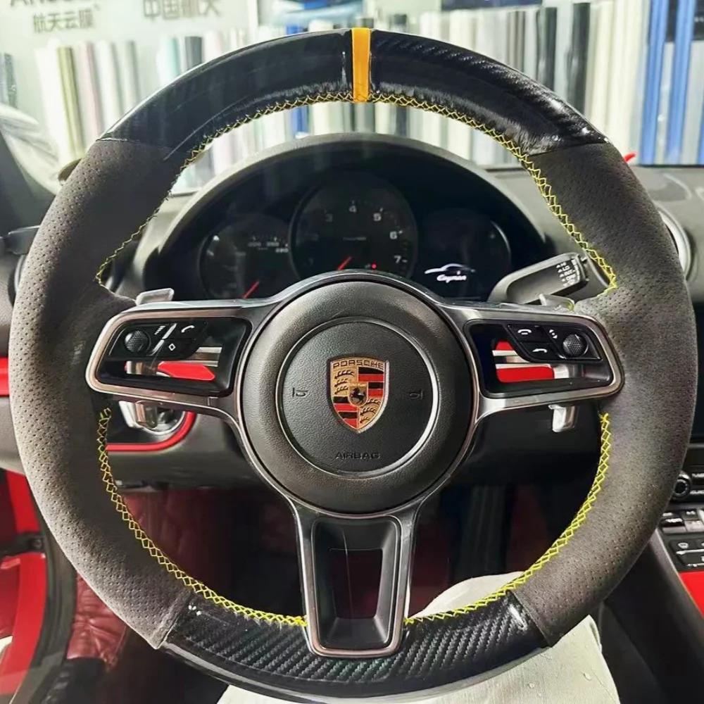 

Custom Car Steering Wheel Braid Cover Soft 100% Fit For Porsche Cayenne Macan Panamera 911 996 997 Car Products Steering Wrap