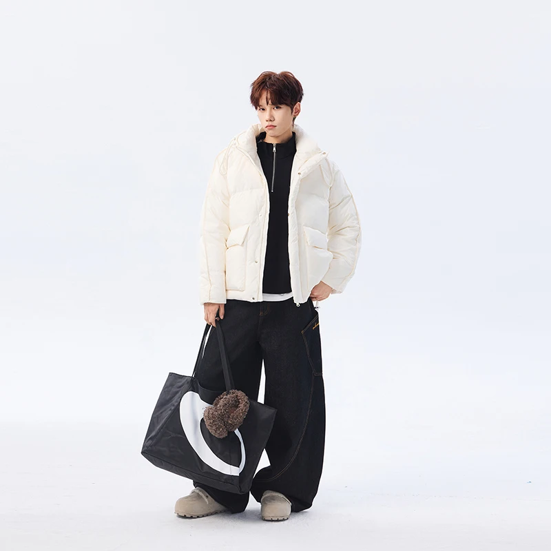 

Men's Hooded down Jacket Thick Warm Casual Style Winter New Fashion Outerwear 2025 Polyester Fiber Windproof 3D Design