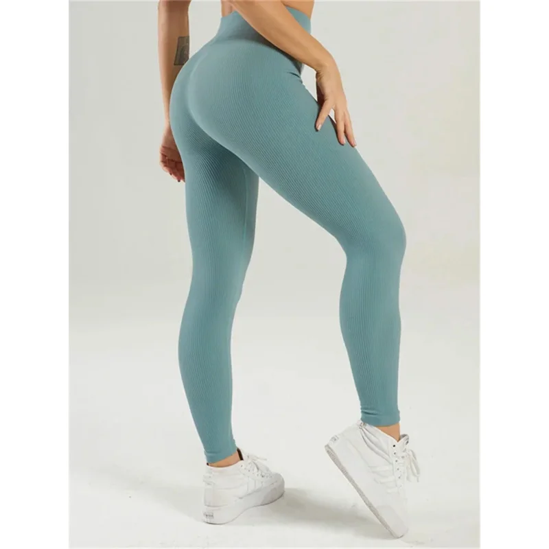 JINIA Ribbed Yoga Leggings Sports Tights Women Seamless Knit Yoga Pants White Femme Gym Leggings Skinny Workout Fitness Push Up