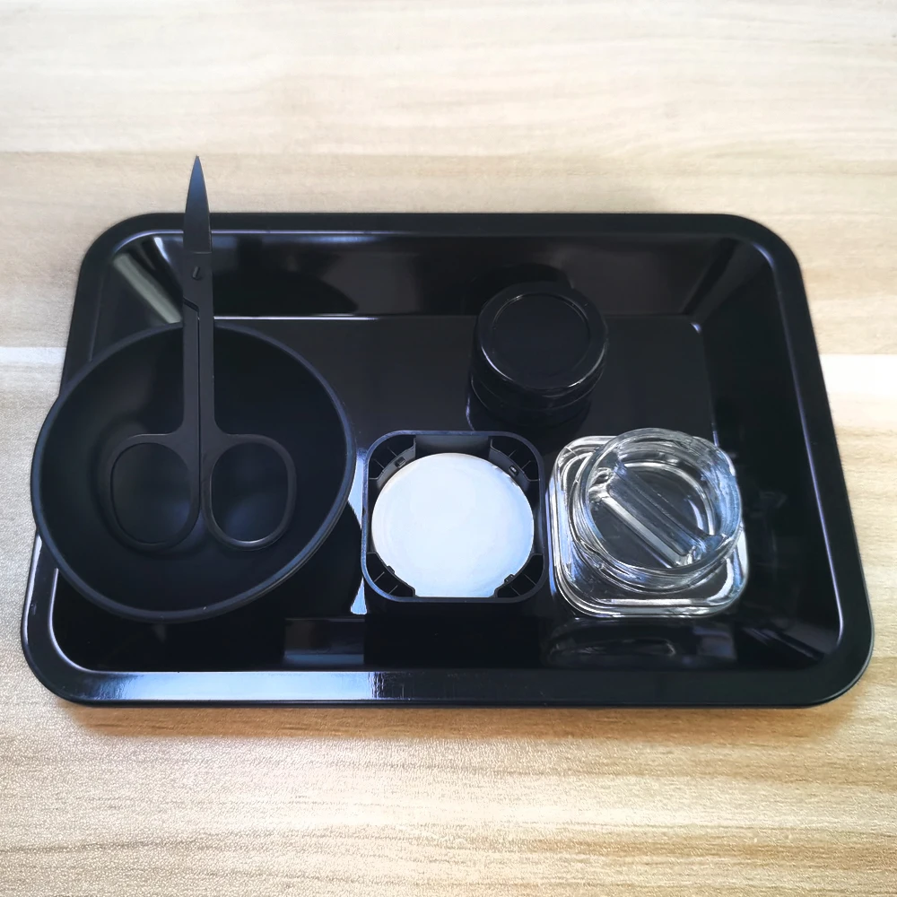 1Set Smoking Accessories With Silicone Bowl Glass Jars Storage Case Scissors Smoke Kitchen Metal Tray