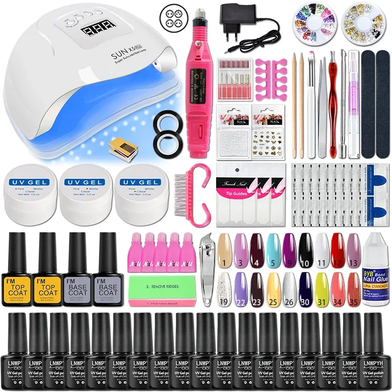 Gel Varnish Set Professional Nail Gel Set With LED Lamp Nails Drill Machine Soak Off Nail Gel Polish Kit Pro Manicure Tools Kit