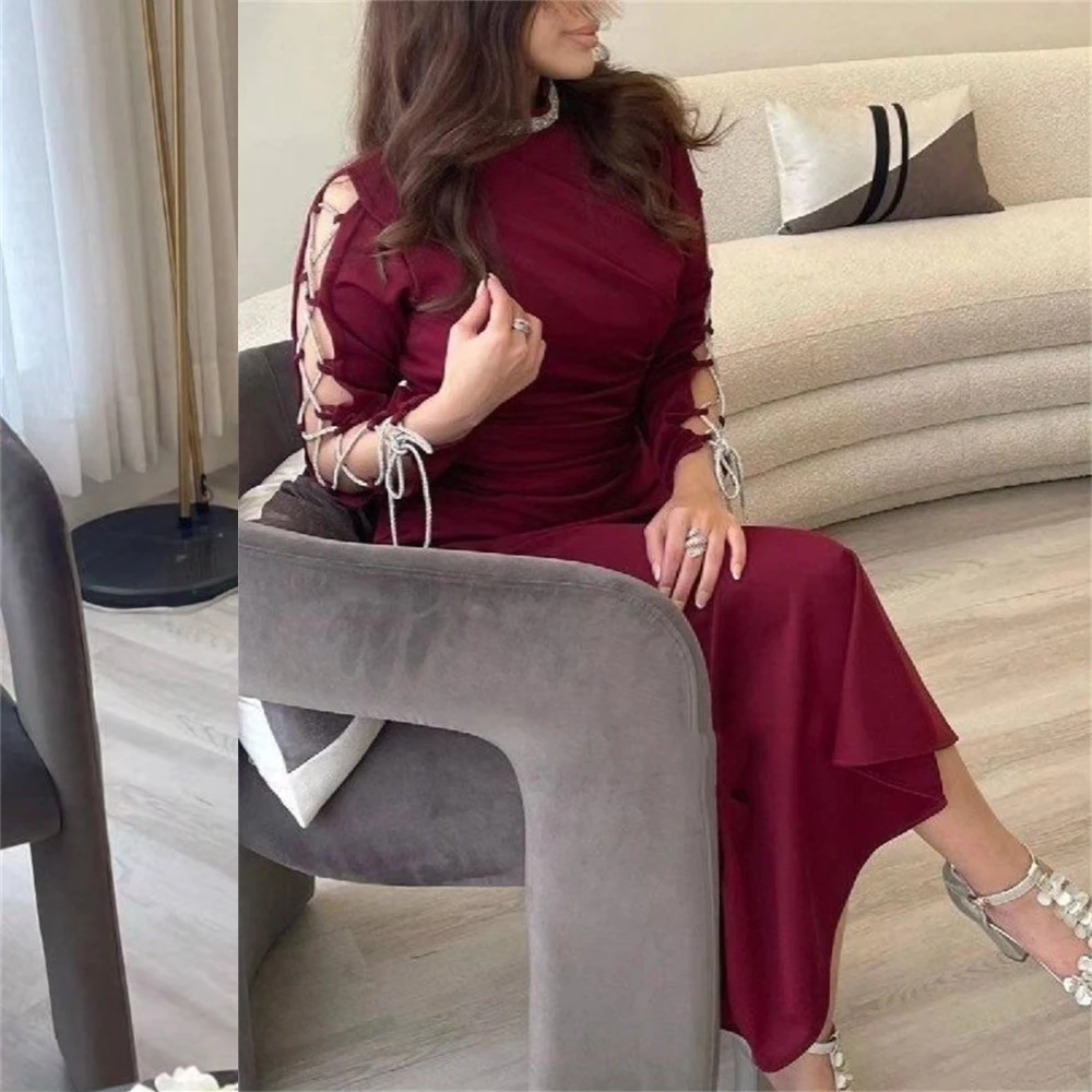 Evening Jersey Beading Criss-Cross Graduation A-line High Collar Bespoke Occasion Gown Midi Dresses Saudi Arabia