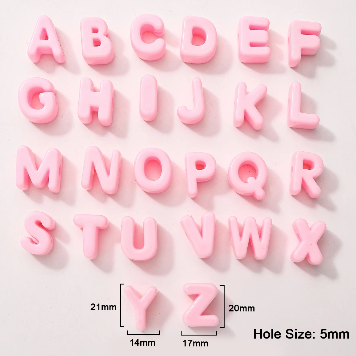 20 Stück Rosa Acryl-Perlen mit Großer Öffnung, DIY-Buchstabenperlen für Halsketten, Armbänder, Handyketten, Taschenanhänger, Schmuckzubehör – Detail 3
