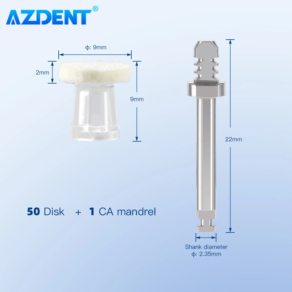 AZDENT 50 sztuk/pudło Dental kompozytowa tarcza polerska wklej impregnowane filcowe koła 50 dysków 1 szt. CA trzpień jednorazowa polerka