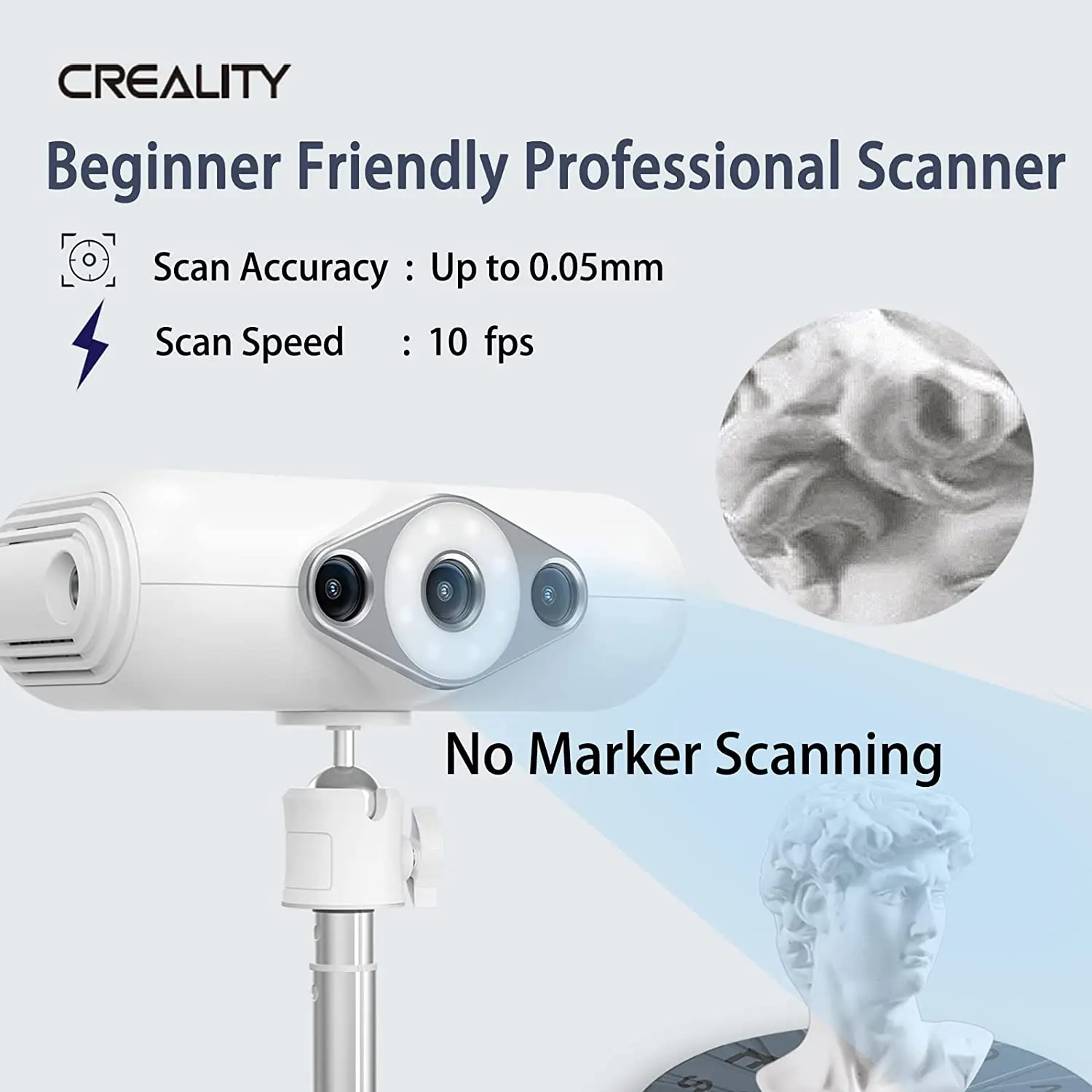 Creality-Scanner 3D CR-Scan Lézard 10FPS, Sans Marqueur, Balayage Rapide, Précision 0.05mm, Colorable, Déterminer les Modes, Noir, Incroyable