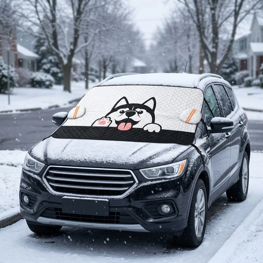 Car Windshield Cover Winter Thickened Snow Frost UV Sunshade for 2.1m Front 2.4m Rear 1.45m Side Width Vehicle for protection