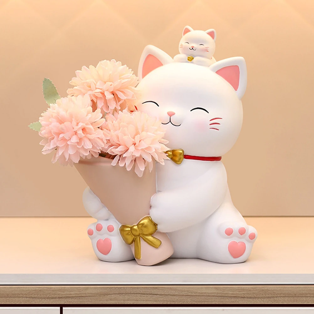 

Adorable Cat Vase Resin Made Longtime Use Wedding Valentine Christmas Decorations Cat Statue Vase Dried Flower Container