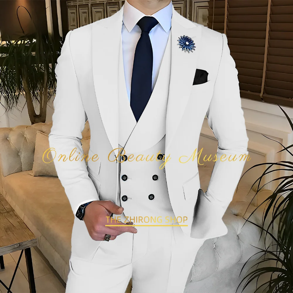 Khaki men\'s suit 3-piece (jacket+vest+pants) premium slim fit custom tuxedo for wedding groom dating prom party formal events