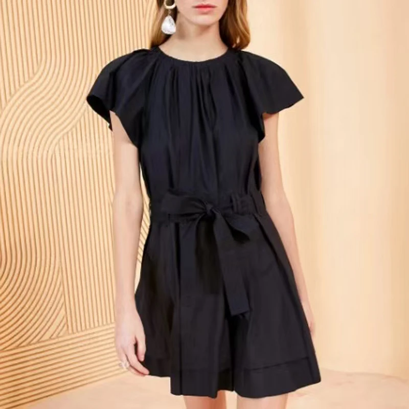 

Women fashion short sleeve mini dress with sashes