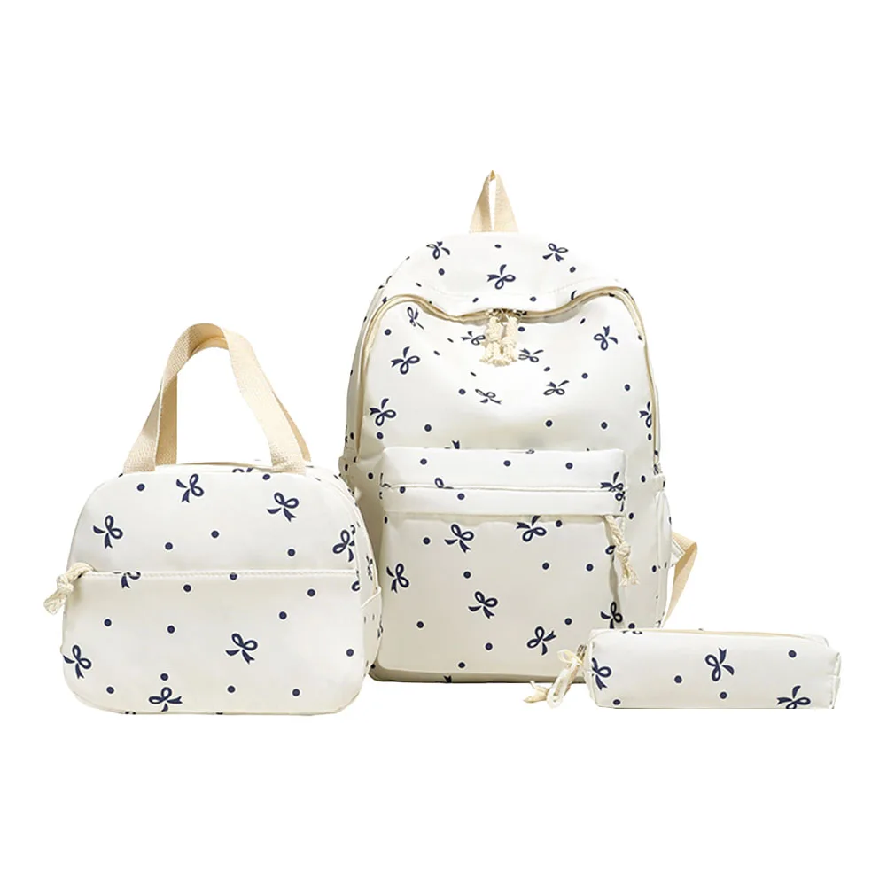 3-teiliges einfaches Rucksack-Set mit Handtasche und Federmäppchen, Kawaii-Nylon-Rucksack, schöne Schleife, Laptop-Rucksack, Schule, Outdoor-Rucksack