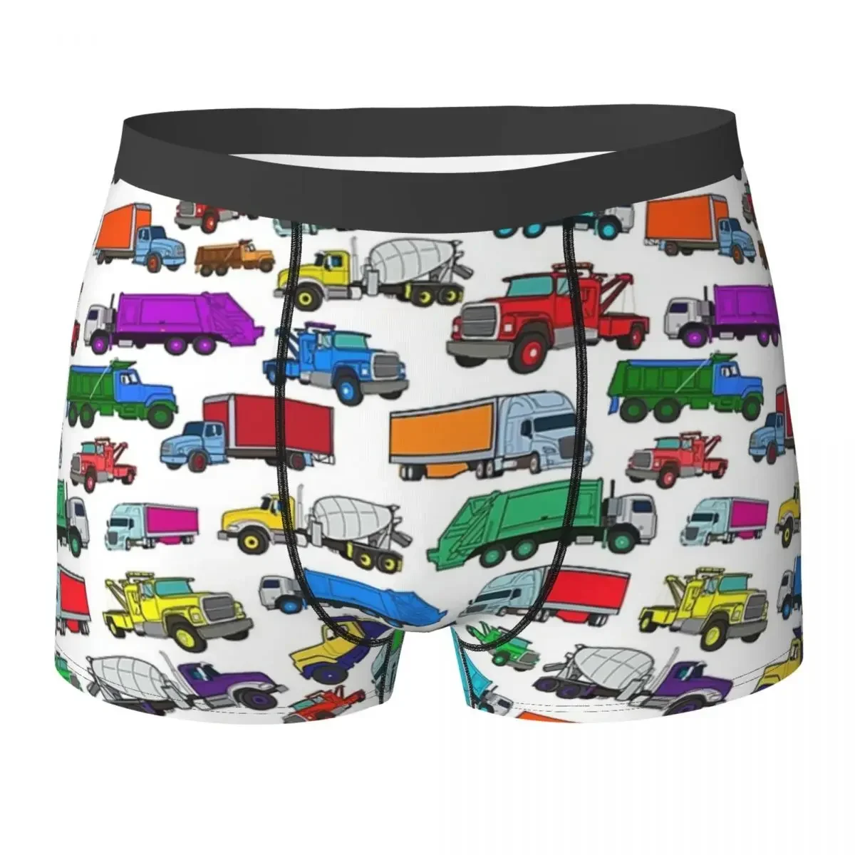 Boxer Underpants Shorts Cartoon-style Truck Illustrations Panties Men's Comfortable Underwear For Homme Man Boyfriend Gift