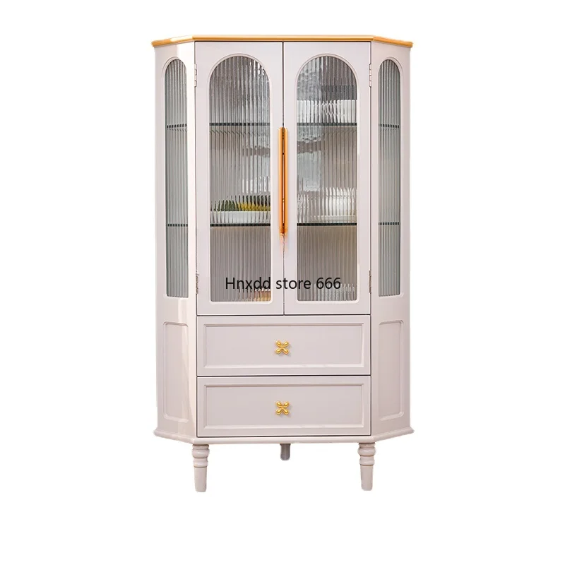 Simple White Living Room Corner Cabinet Art Glass Curio Cabinet Living Room and Kitchen Storage Cabinet