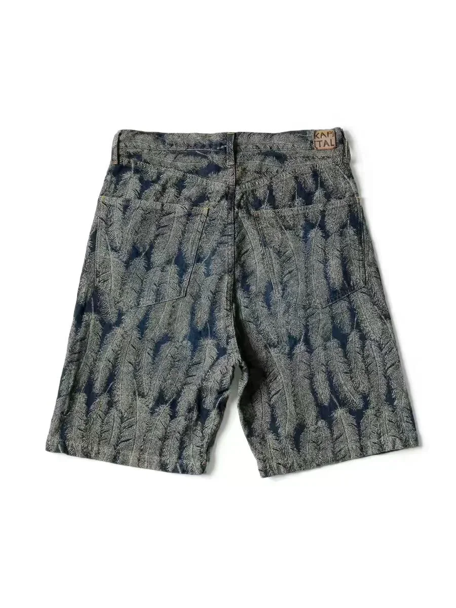 New Arrival Feather Pants for Men Cotton Clothing Summer Blue Denim Shorts Non Kapital