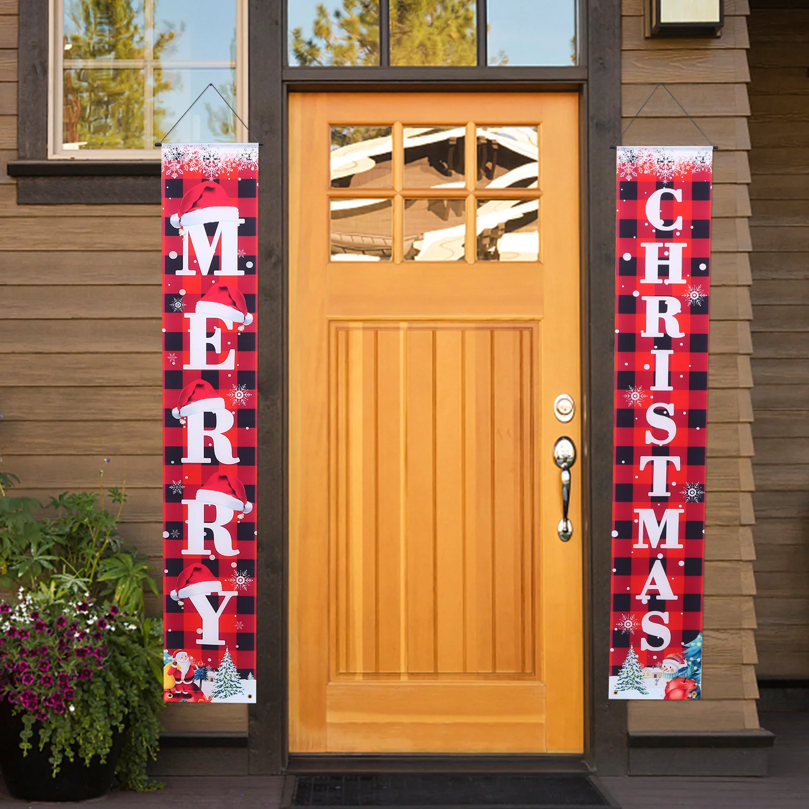 

Xmas Door Decor 1Pair Christmas Wall Decorations Merry Christmas Porch Sign Banners Bright Color Exquisite Workmanship Multiple