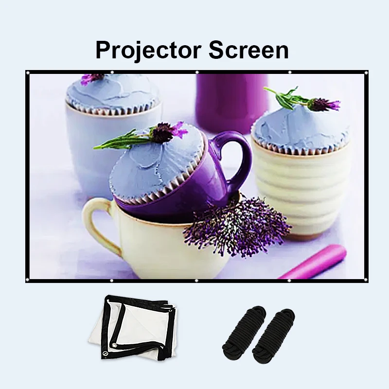 

120-дюймовый проекционный экран HD с веревкой. Складной и прасный. Легко хранить и переносу. Подходит для внутреннего и наружного использования.