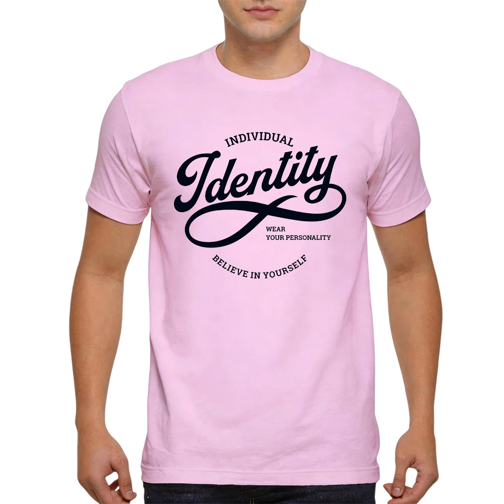 Mens 100% Cotton T Shirt Individual Identity Retro Cursive Letter Print Personality Slogan Breathable Short Sleeve Summer Tees