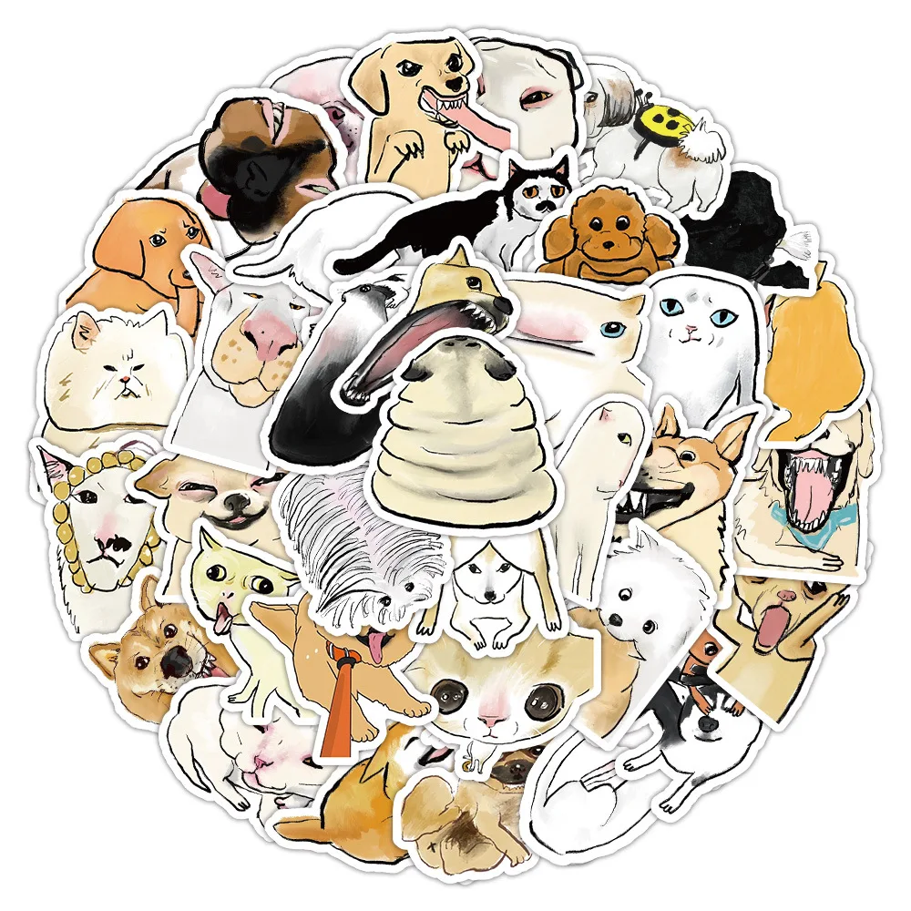 10/30/50/120PCS Spoof Dog Cat Stickers Animal Graffiti Sticker Cartoon Decals DIY Luggage Laptop Phone Car Bike Skateboard Toy