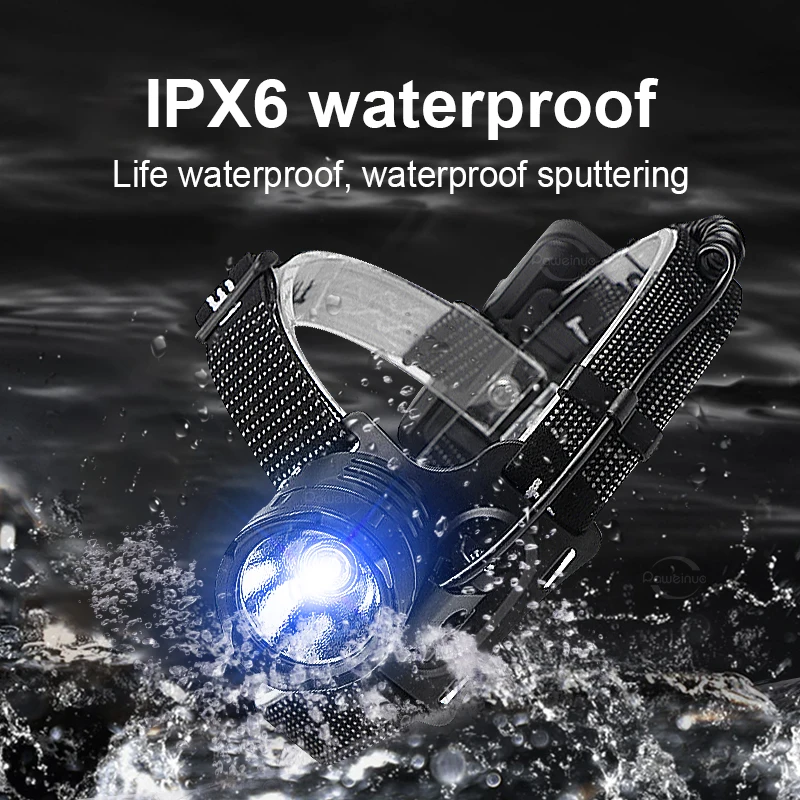 حديثا XHP120 عالية الطاقة قابلة للشحن Led رئيس مصباح يدوي عرض الطاقة في الهواء الطلق الصيد كشافات IPX-6 مقاوم للماء رئيس فانوس