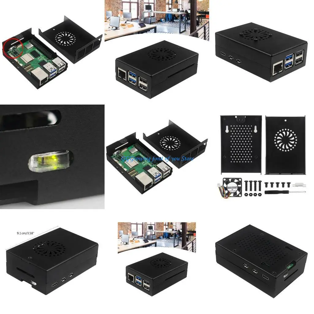 

H9EB Meshes Enclosure Aluminum Alloy Heavy Duty Metal Case with Cooling Fan Heatsinks for RPI 5