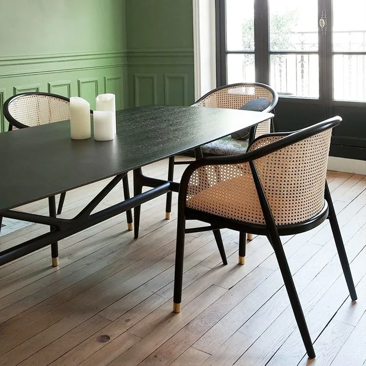 

New Chinese retro back chair B & B cafe rattan dining chair creative designer home leisure desk chair